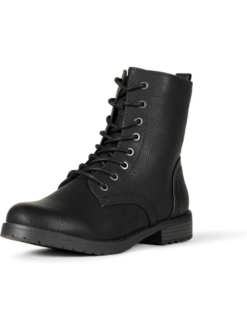 Women's Black Thermoplastic Lace Up Platform Side Zipper Lug Sole Ankle Booties